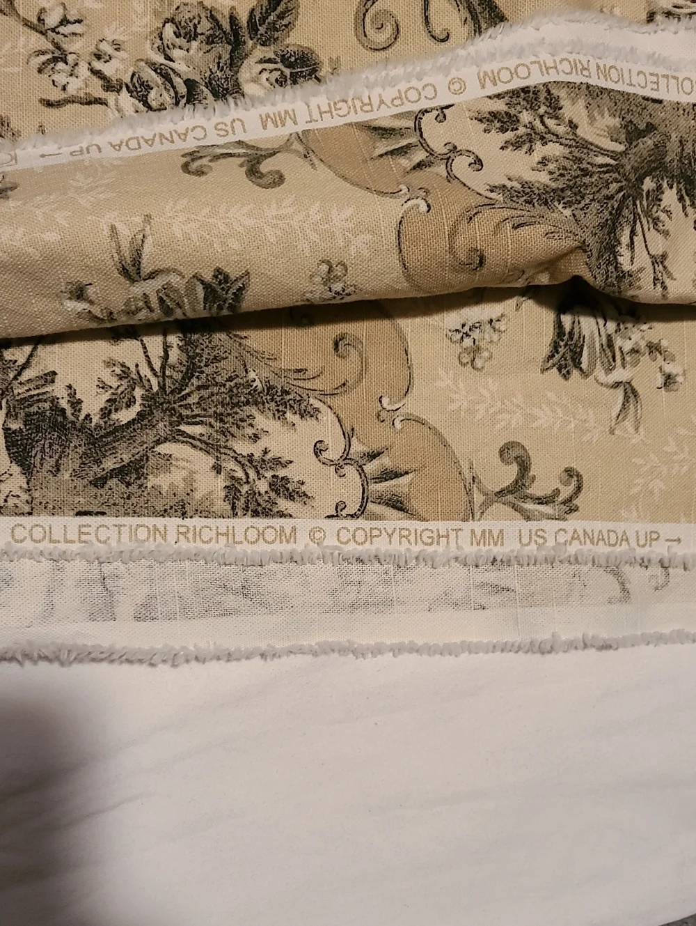 Fabric Upolstry Drapery Toile Scrolling Damask Sewing Crafts 3 Yards Cream Taupe